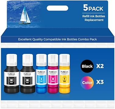 Compatible for EPT502 Ink Refill Bottles ET-2850 ET-3850 ET-4850 ET-15000 Ink Refill for ET 2850 ET 3850 ET-4760 ET-3760 ET-4950 ET-2760 ET-3830 ET 4850 ET 4950 ET 15000 ET 3760 ET-2980 ET-3950 Ink