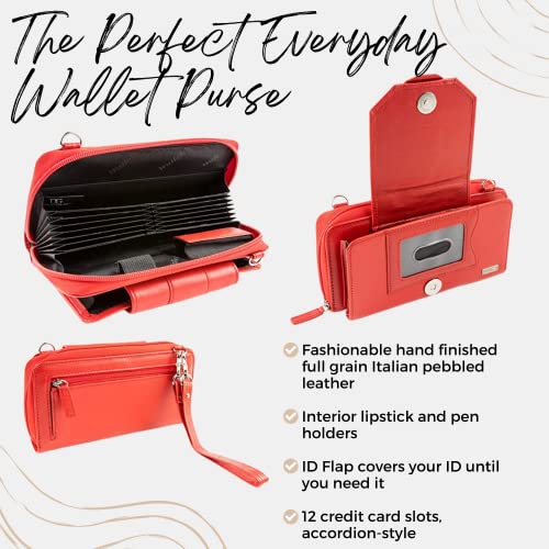 Women's Wallet RFID Cell Phone Purse Leather Crossbody with Accordion Pebbled Red3