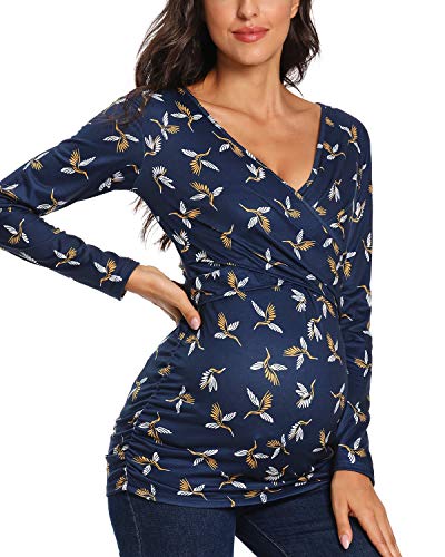 Glampunch Women's Maternity Nursing Tops Long Sleeve Breastfeeding Top Tee Shirt Double Layer Pregnancy Shirt(Floral 95,Xl) #TOP3