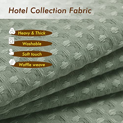 Image of Waffle Weave Fabric Shower Curtain Heavyweight 230 GSM, Hotel Luxury, Machine Washable, Sage Green Pique Diamond Pattern, 71 x 72 inches Decorative Bathroom Curtains