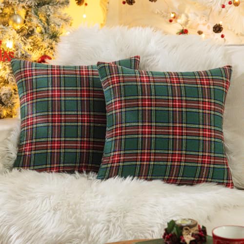 Image of AQOTHES Christmas Plaid Decorative Throw Pillow Covers Red Green 18x18