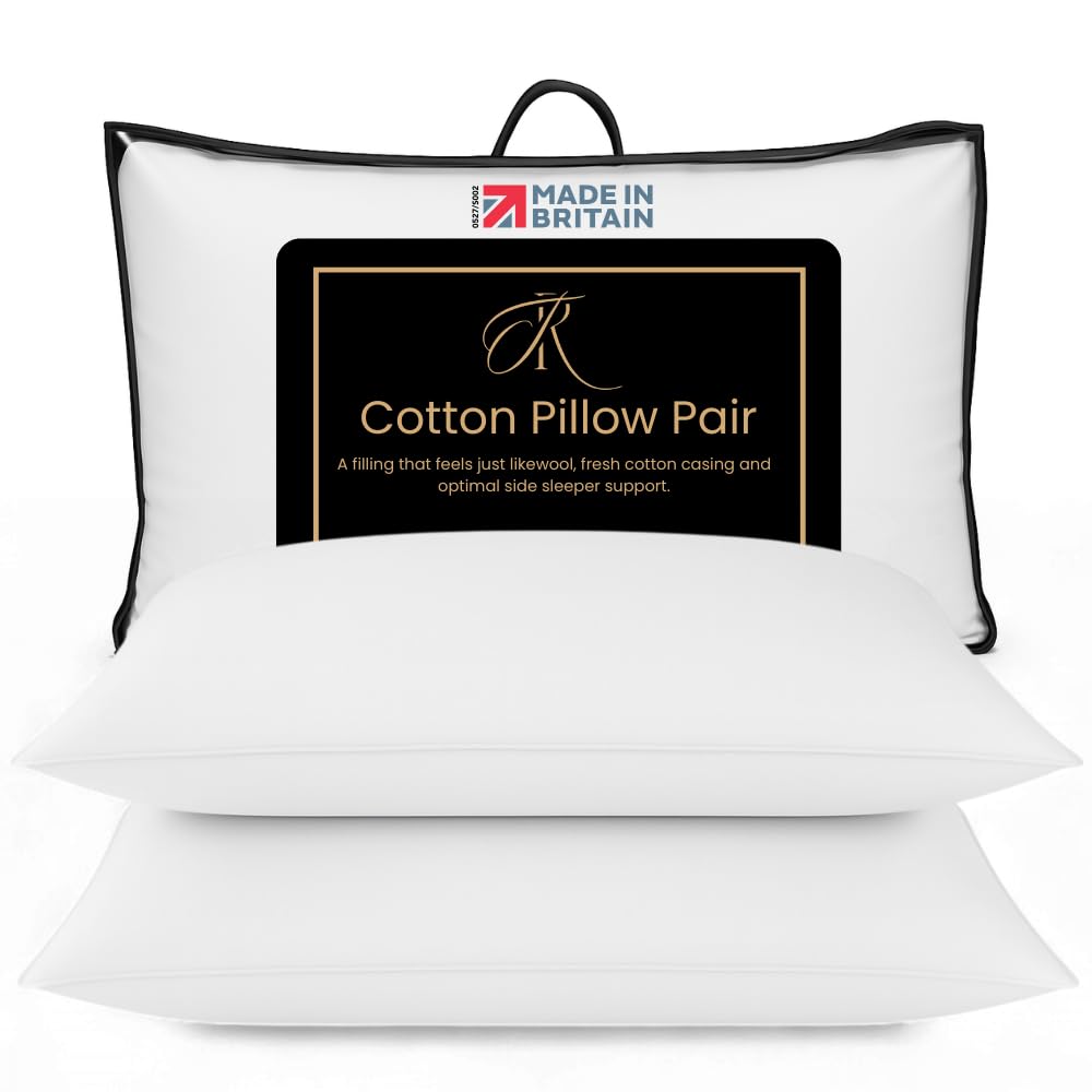 The Royce Cotton Pillows Pair – UK MADE, Pillow Hotel Quality Luxury - Firm & Bouncy Pil...