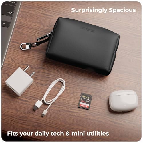 Image of eo Tech Organizer Pouch for Travel | Cable Organiser Bag for Charger, Laptop Accessories, Gadget, Electronics, Power Bank, Toiletry & Personal Care Storage Case (Black, Mini Tech Pouch)
