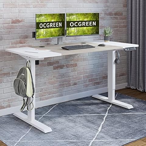 OCGREEN Elektrisch höhenverstellbarer Schreibtisch, 140x60CM Stehpult mit Memory-Steuerung und Anti-Kollisions Technologie,4 Höhe gespeichert, Stofftasche, aus Stahl Cover