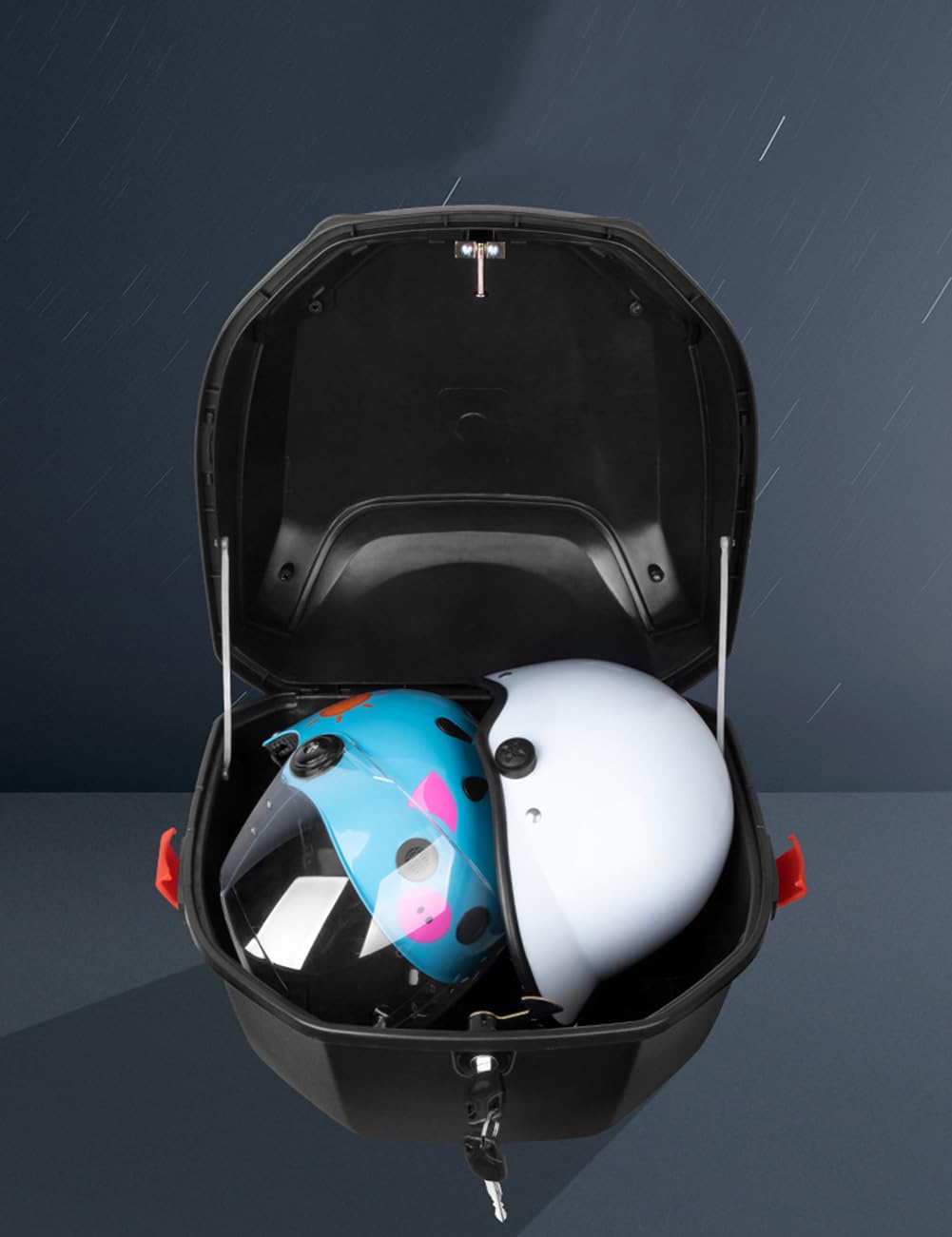 Moto ABS Top Box, Universal Scooter/Moto Equipaje Casco Almacenamiento Topcase, Con Reflector Y Herrajes De Montaje,Negro,41x41x29cm
