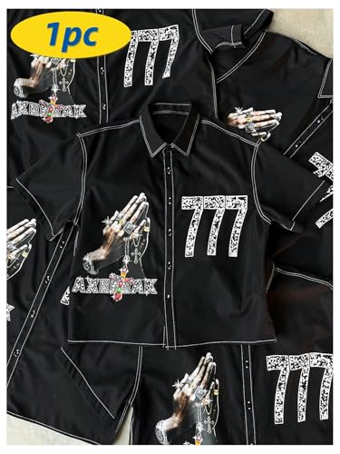 Men's Grunge Shirts Stitching Button Down Hip Hop Streetwear Baggy Shirt3