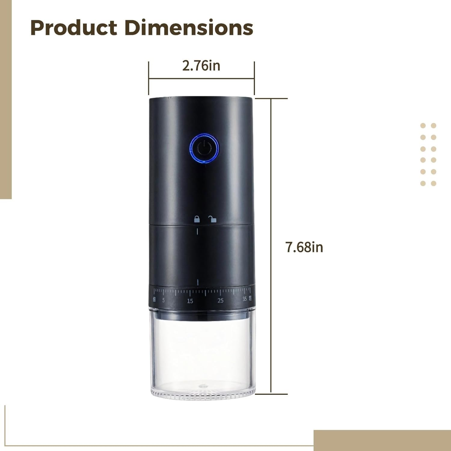 Grinder Coffee Automatic Quiet Operation, Coffee Bean Grinder Electric Burr Ceramic, Coffee Bean Mill Portable with Settings Grind Adjustable, Rechargeable USB Electric