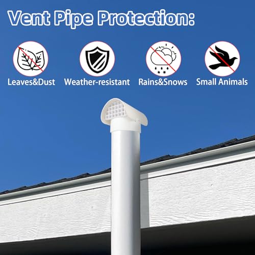 PVC Vent Cap Radon Vent Cap for 4\" Schedule 40, 4 inch PVC Radon Fan Pipe Cap Exhaust Vent Cap for Radon/Flue/Roof Vent System,Radon Vent Cover Stop Rain Snow Leaves, Protect Radon Fan Motor&PVC Pipe - Thumbnail 5