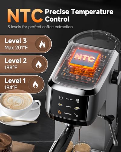 Image of AMZCHEF 51mm Coffee Espresso Machine 20 Bar - Professional Coffee Maker with Milk Frother, Compact Stainless Steel Espresso Maker for Cappuccino, Latte, Mocha, Moon Silver