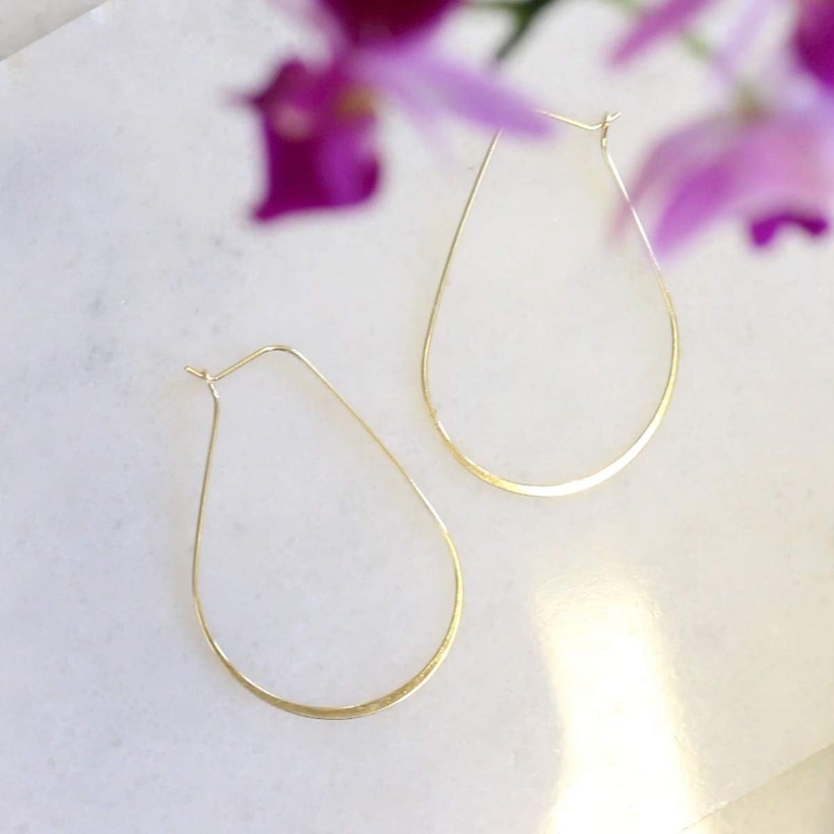 Oval Threader Hoop Earrings for Women - Lightweight Thin Teardrop Earring Hoops - 14k Gold, Rose or 925 Sterling Silver Plated - Image 9
