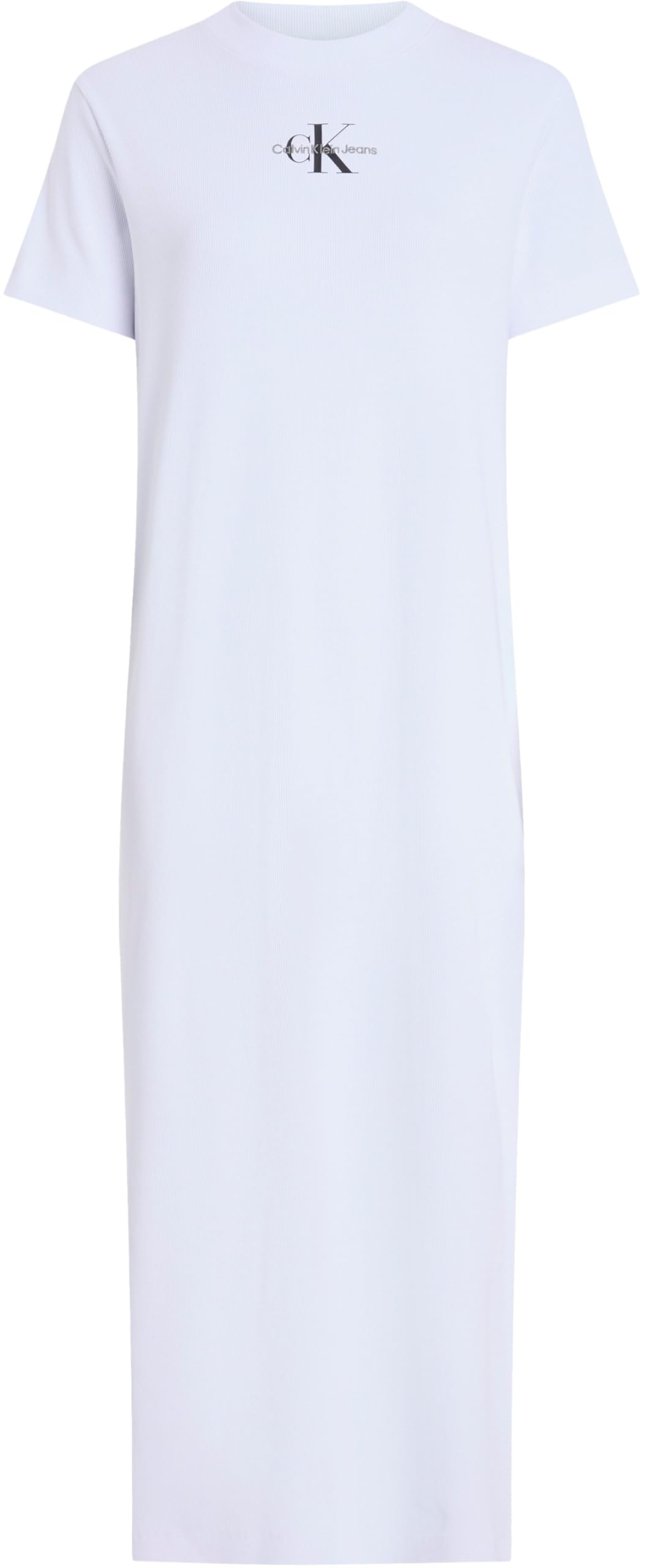 Calvin Klein Damen T-Shirt Kleid Monologo Long Rib Tee mit Rundhalsausschnitt