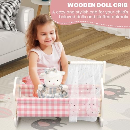 Pithfor WOODEN BABY DOLL CRIB SET Baby Doll Bed Toys thumb #4