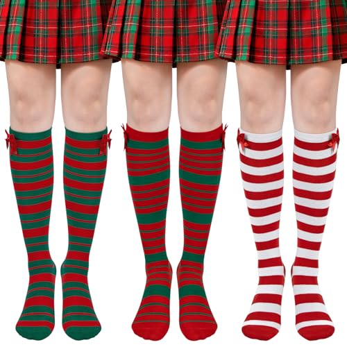 Beaulov 3 Pares Calcetines Navideños para Mujer Calcetines Largos hasta la Rodilla para Disfraces Navideños Medias de Navidad para Regalos de Amiga Pareja o Familia Christmas Socks