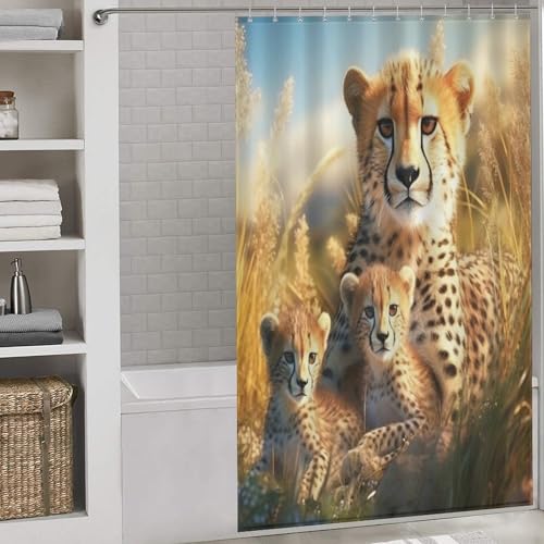 Rideau de douche léopard 140x183 cm en tissu imperméable avec crochets
