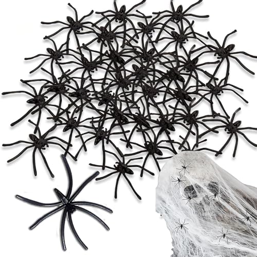 MaNeaz 60 peças decoração halloween lustre halloween aranhas halloween aranhas de plástico preto lustre falsos realistas acessórios de brincadeira para Halloween decoração de Halloween interior