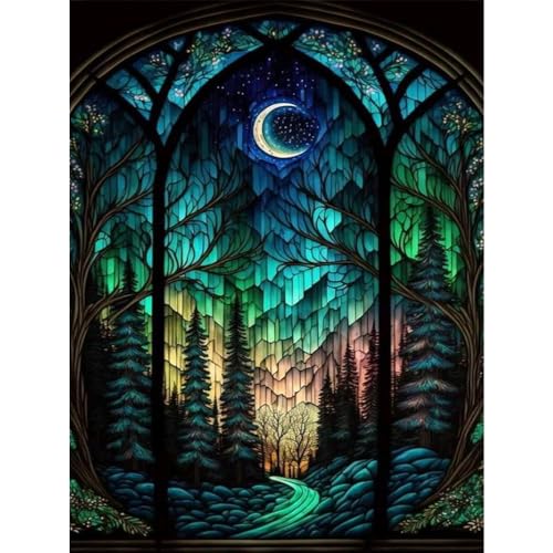 bleihum Starry Night Diamond Painting Kits- Tree Diamond Art for Adults Gem Painting Crafts for Adults Home Wall Decor DIY 5D Gem Art Moon Perfect for Relaxation(12x16 Inch)
