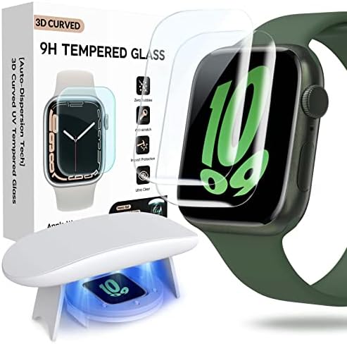 FLOKINICE Compatible for Apple Watch Series 8/7 Screen Protector 45mm, [Auto-Dispersion Tech] Full Coverage Anti-Fog Waterproof Hide Scratches Tempered Glass for iWatch Series 7 8 45mm - 2 Pack