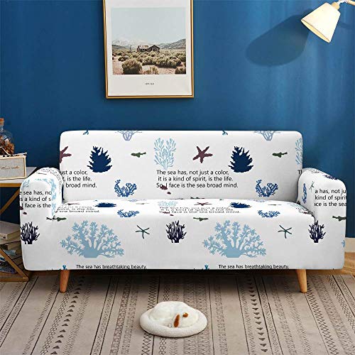 Couch Cover For Sectional Sofa,Super Stretch Couch Cover Simple Coral Starfish Alphabet Print White Non-Slip Microfiber Sofa Covers For Armchair Loveseat Living Room Furniture Protector Friendly,Xxl: #TOP8