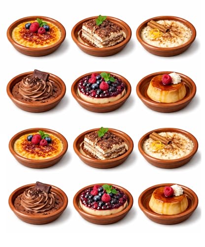 Mini Cazuela de Barro Rústica Terracota Redonda, 10cm, Apta para Microondas y Lavavajillas, 12 Unidades Ideales para Postres y Repostería.