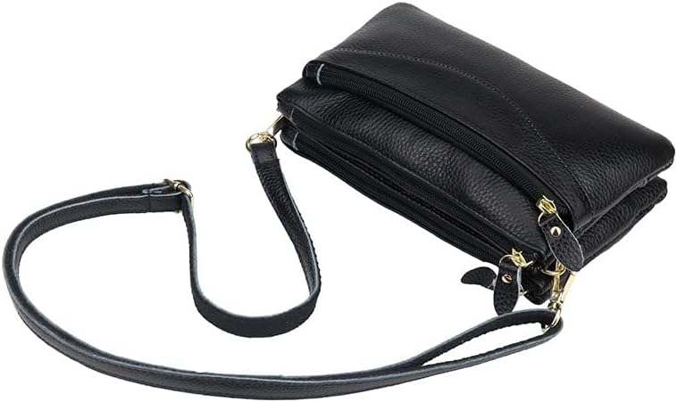 Women's Small Envelope Crossbody Bag Genuine Leather Wallet Zipper Stylish Solid Color Multi Compartment Shoulder Bag