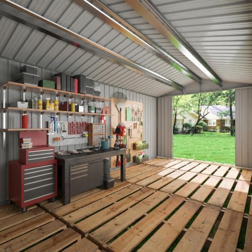 Image of AirWire 8x12 FT Outdoor Storage Shed | Garden Shed with Updated Frame Structure and Lockable Doors, Metal Tool Sheds for Backyard Garden Patio Lawn, Grey