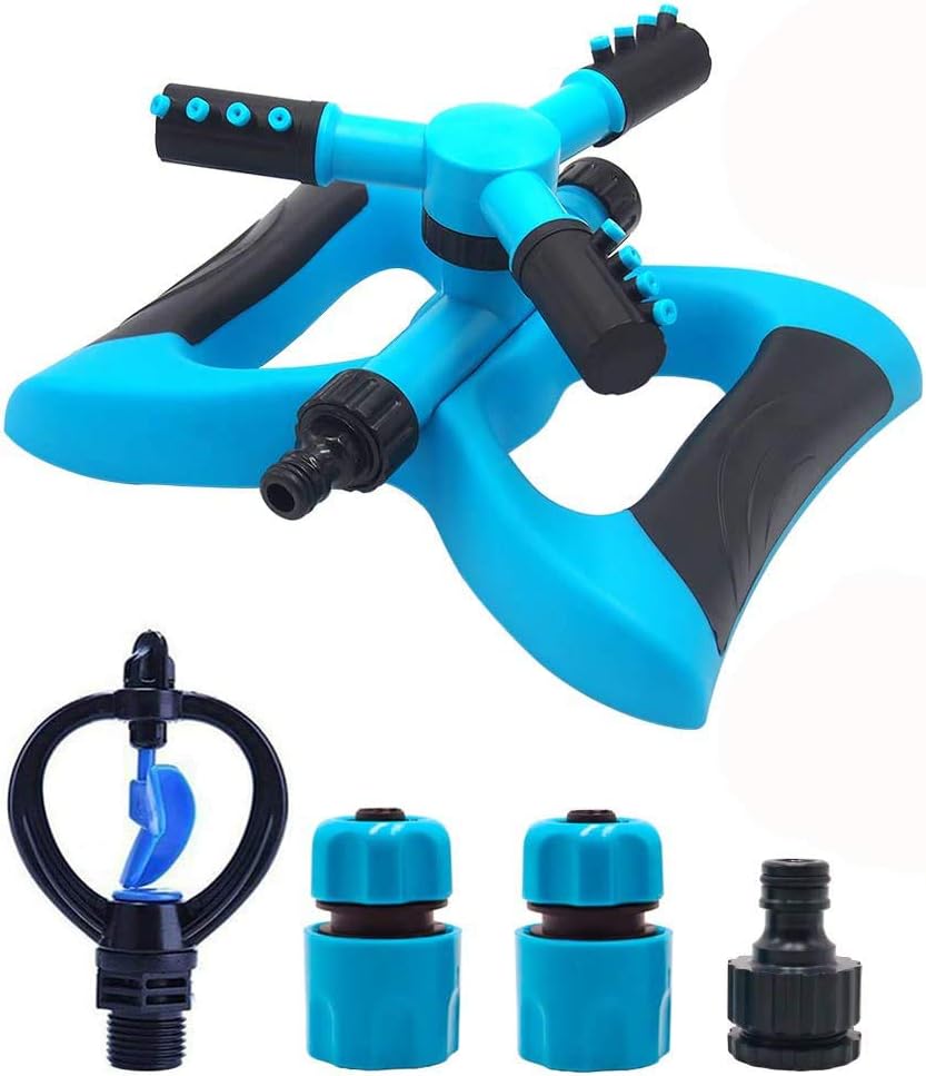 Garden Sprinkler Automatic 360 Rotating Lawn Sprinklers for Large Areas of Coverage Water Sprinkler for Garden Irrigation System with 3 Arm Sprayer Garden Sprinkler Oscillating for Kids Yard Flowers