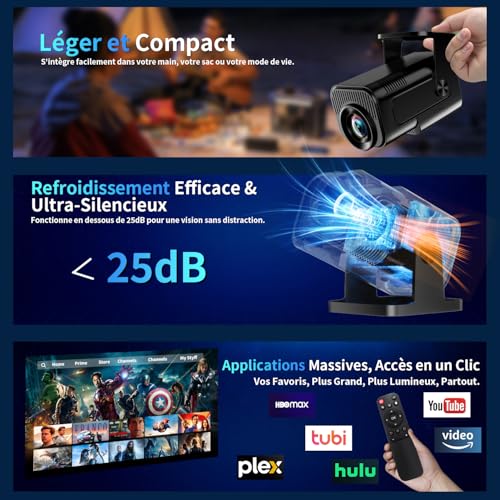 [App intégrée] Vidéoprojecteur 4K 1080P 2026 Upgraded Mini Projecteur avec WiFi 6 et Bluetooth 5.2 Projecteur Trapézoïdale Automatique, 270° RotationSupporte HDMI/TVStick/Memory Stick/Laptop, Noir – vue 4