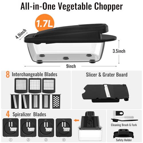 12 Blade All-in-1 Vegetable Chopper Mandoline Slicer with Container, Spiralizer with Containers, Food Chopper, Onion Chopper, Veggie Cutter for Salad, Kitchen Gadgets Accessories Essentials, Black - Image 3