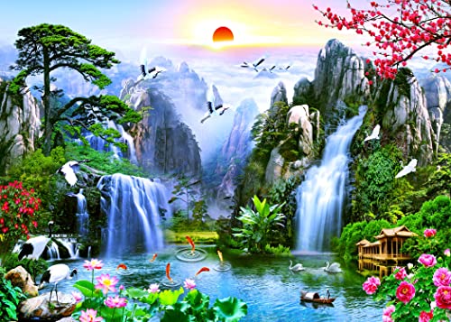 BELECO 7x5ft Fabric Fairyland Mountain Lake Photography Backdrop Waterfalls Swans