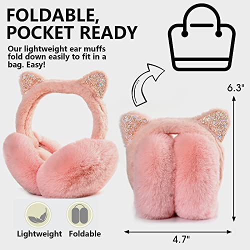 Fsmiling Women's Winter Warm Cat Ear Muffs Cute Catear Earmuff For Girls Fluffy Ear Cover Cold Weather Foldable Faux Fur Outdoor Earwarmer #TOP2