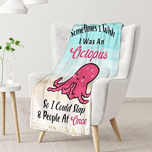 Mercuryelf Octopus Throw Blanket - Soft, Fuzzy & Warm - 40x50 Inches Flannel Blankets for Travel, Office - Cute Throws Gift for Girls, Boys