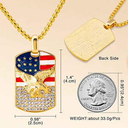 Priwety American Flag Dog Tags Military Eagle Gold Necklace For Men Kids #TOP5