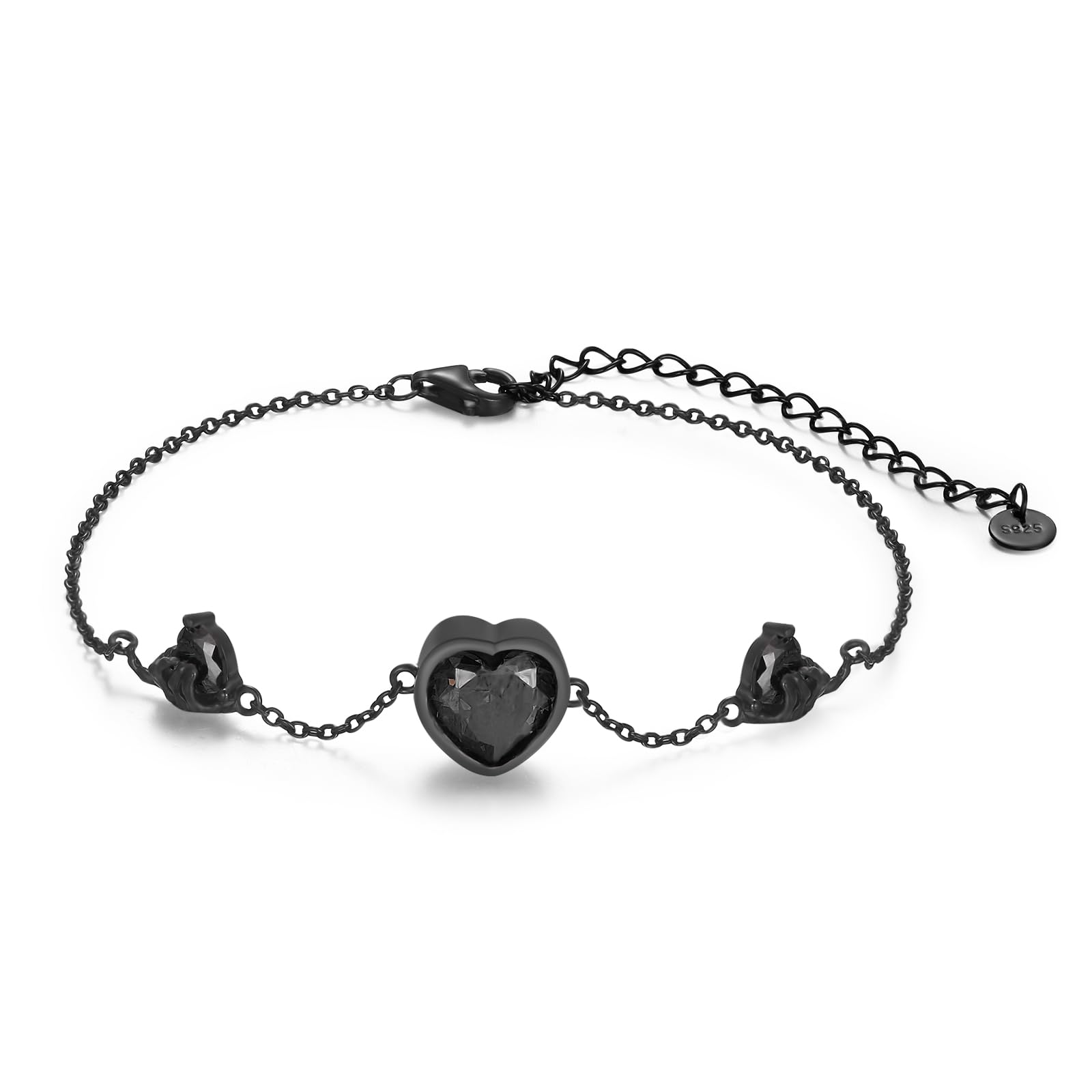 Totenkopf-Handarmband, 925er Sterlingsilber, Totenkopf-Handarmband, verstellbares Armband, Gothic-Armband mit Zirkonia, Totenkopf-Schmuck, Geschenk für Frauen