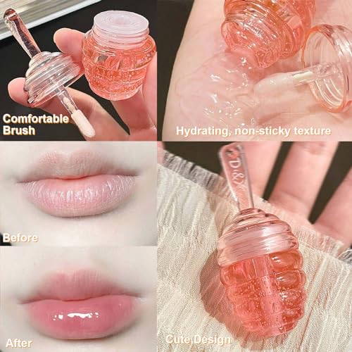 Honey Lip Oil, 2PCS Clear Lip Gloss Set Moisturizing Lip Glow Oil - Image 4
