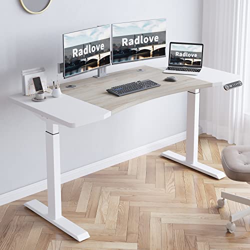 Radlove Dual Motor Height Adjustable Standing Desk, 63 x 30 Height Adjustable Computer Desk Sit Stand Desk Home Office Desks with Splice Board 265 lb Load Capacity White Frame + White Top