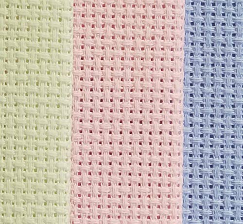 Image of KCS 3 pc of 12 inch x 18 inch 14CT Counted Cotton Aida Cloth Cross Stitch Fabric (Light Blue+Pink+Light Green)