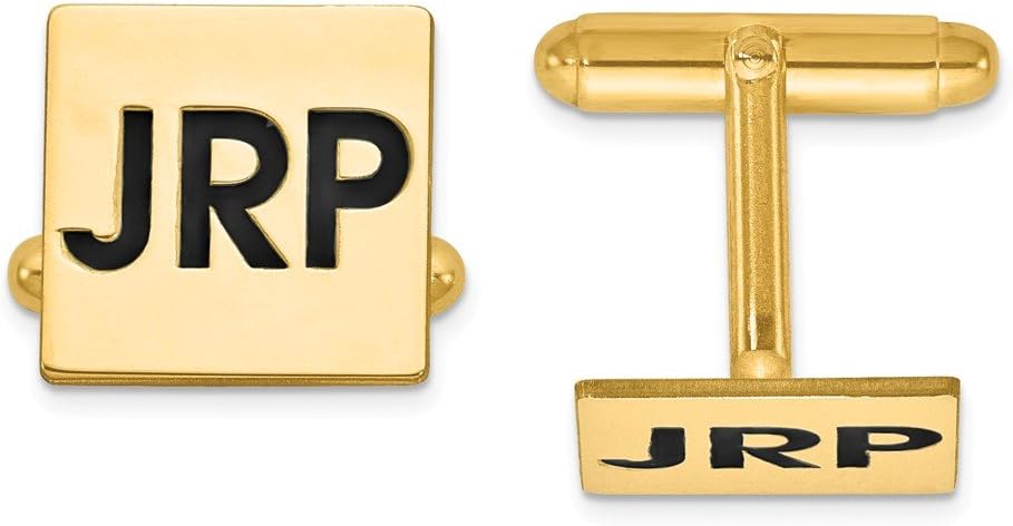 Solid 14k Yellow Gold Enameled Letters Square Monogram Cufflinks 15mm