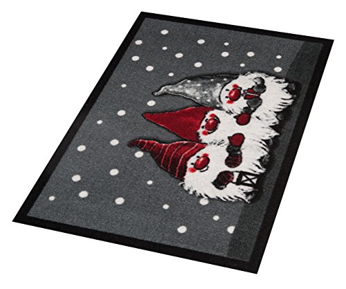 Hanse Home Printy Fußmatte für Innen und Außen 40x60cm - Schmutzfangmatte Türmatte Christmas Dwarfes mit Zwergen-Motiv Waschbar & Wetterfest, rutschfest für Eingangsbereich & Außenbereich – Grau