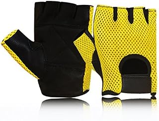 PRIME SPORTS C Leather MESH Fingerless Weight Lifting Exercise Gym Wheelchair Gloves Black/Yellow WLG-021