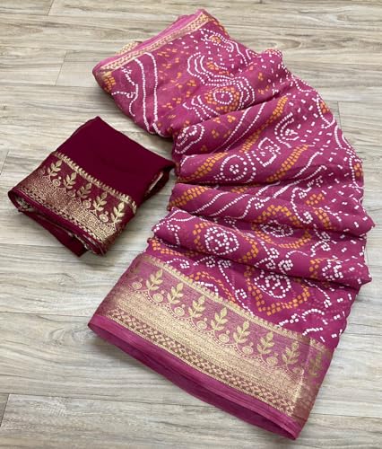 Image of Women's Pure Georgette Jaipuri Saree, Rose Zari Weaving Design Saree with Blouse Peice