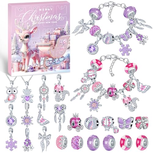 PITMT Calendario Adviento Joyas Niña 2025, Calendario de Adviento Niñas Adolescentes Bisuteria Pulseras Kit Hacer DIY Manualidades, Regalos Navidad niños Chica para 5 6 7 8 9 10 11 12 13 14 Años