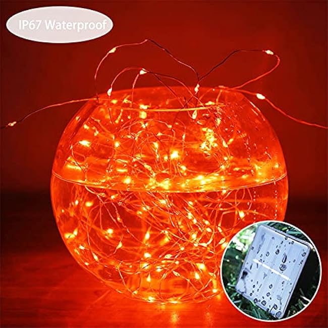 YAOZHOU Fall Outdoor Decor, Solar Orange Copper String Lights, Fairy Fall Lights Thanksgiving Halloween Decorations, 2Pack Total 200 LED 8 Modes Waterproof for Porch, Garden, Patio, Fence, Balcony