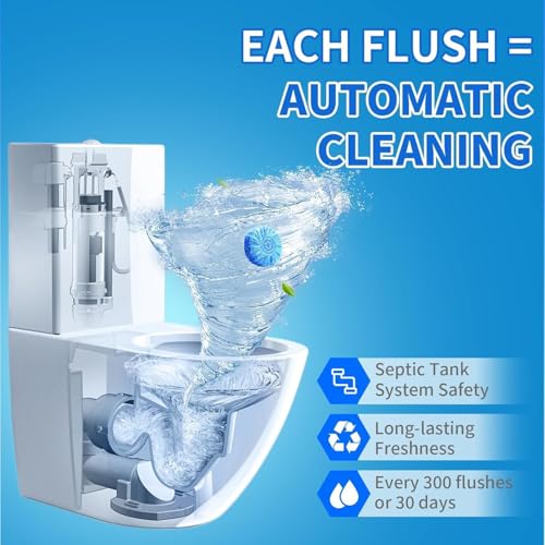 Image of Automatic Toilet Bowl Cleaner Tablets, Blue Color, Fresh Scent, Long-Lasting Formula with Deodorizing Action, Pack of 10