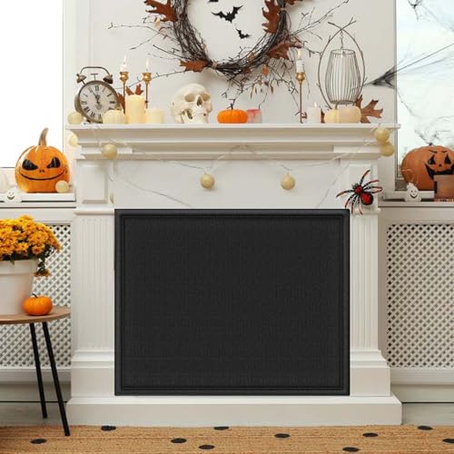 Magnetic Fireplace Cover, Fireplace Blocker Blanket Stops Heat Loss, Adjustable Fireplace Draft Stopper with 12 Magnets for Indoor Iron Frame Black 39