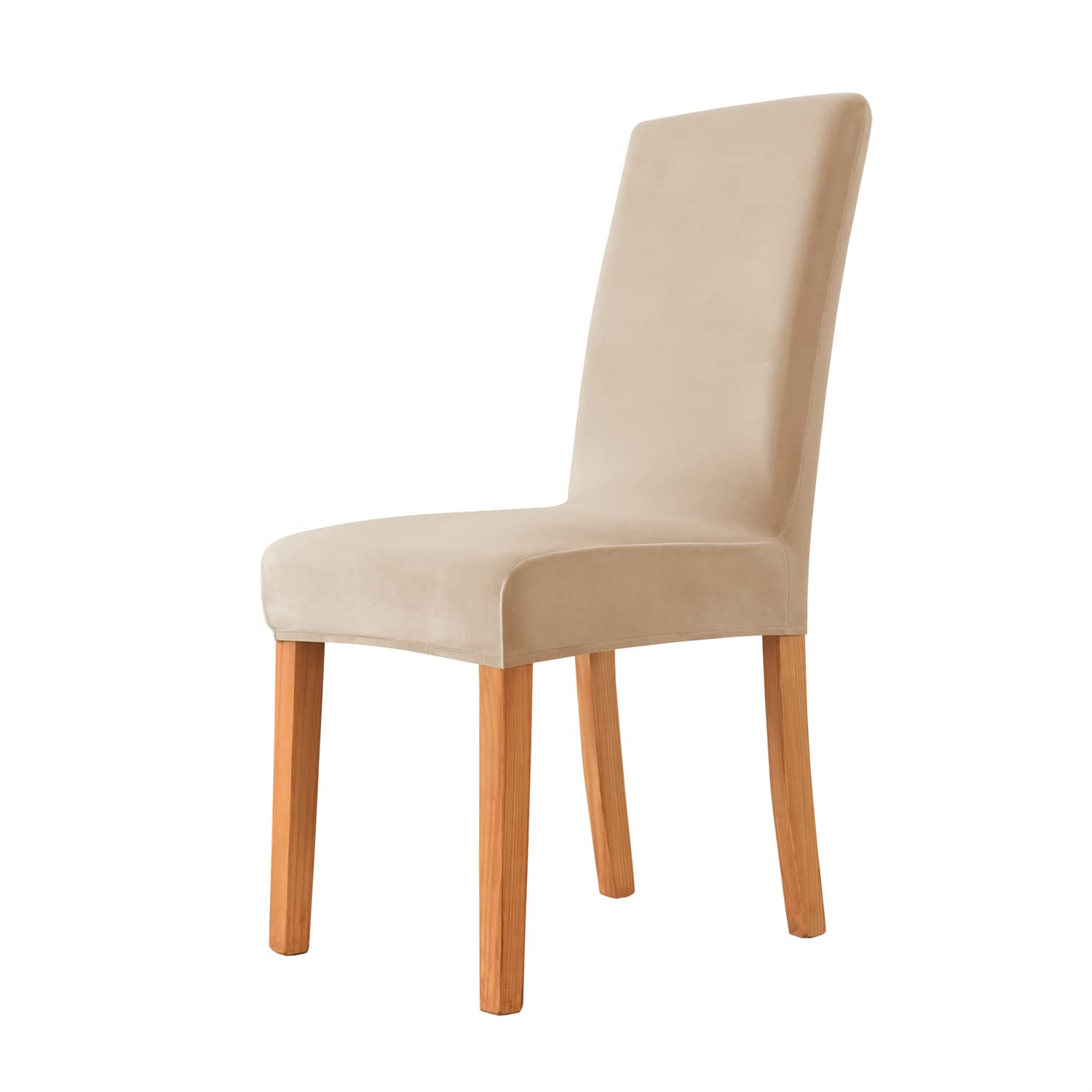 Stretch Dining Chair Covers Velvet, Dining Chair Slipcovers High Back Soft Plush Chair Protector Covers Set for Dining Room Removable Washable (Khaki,4 PCS)