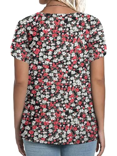 VISLILY Womens-Plus-Size-Summer-Tops Petal Short Sleeve T Shirts Square Neck Blouses Flowy Pleated Tunics XL-5XL2