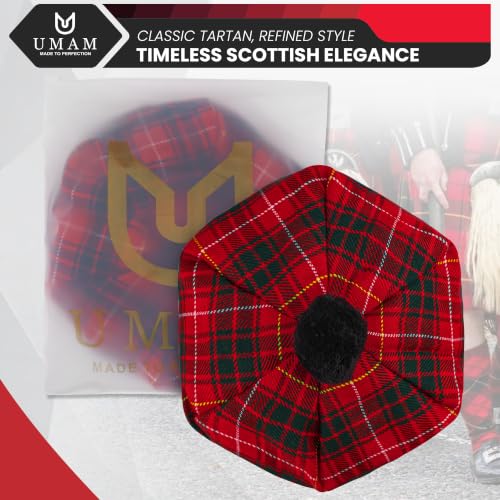 Image of Scottish Tam O' Shanter Hat Tartan Bonnet Pom Pom Wool Flat Cap One Size