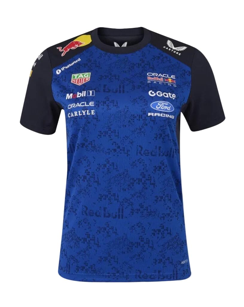 Red Bull Racing F1 Team, Maglietta ufficiale Castore 2026, da donna, in jersey, blu navy e blu corsa