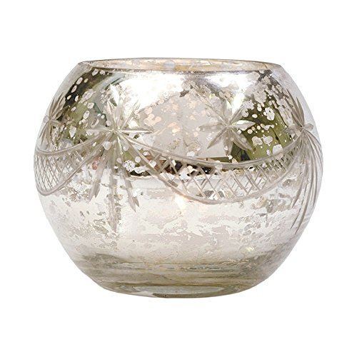 Luna Bazaar Vintage Mercury Glass Candle Holder (3-Inch, Mary Design, Globe Shape, Silver) - for Use with Tea Lights - for Parties, Weddings, and Homes - Mercury Glass Votive Holder