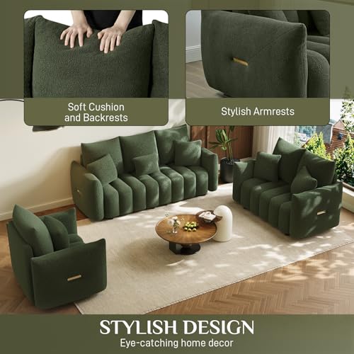 Image of OUYESSIR 3 Pieces Boucle Sofa for Living Room, Modern Deep Seat Sofa Chair & Loveseat & 3-Seater Couch, Oversized Cloud Sofa Couch Set, Comfy Upholstered Teddy Living Room Furniture, Green